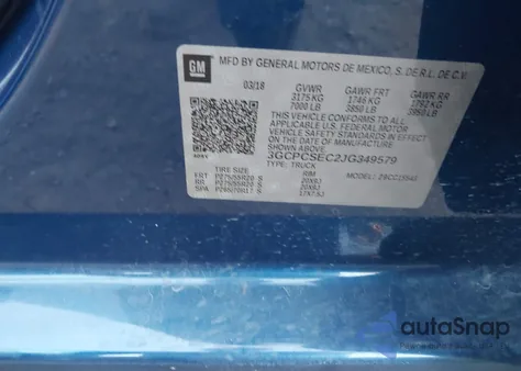 2018 Chevrolet Silverado 1500 1Lz из США, поврежденный, VIN 3GCPCSEC2JG349579